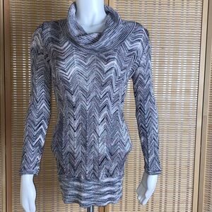 INC International Concepts Metallic Stretch Top Cowl Neck Ribbed Hem Size MD